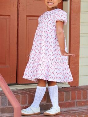 SMOKINGBIRD Girls' Red Candy Cane Print Holiday Dress